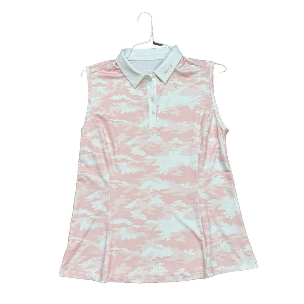 Hiverlay Women XL Pink Camo Golf Polo Shirt UPF Sleeveless Quick-Dry Tennis